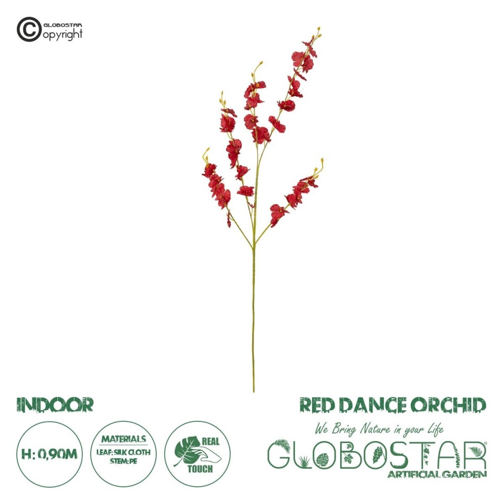 GloboStar® Artificial Garden RED DANCE ORCHID BRANCH 21413 Τεχνητό Διακοσμητικό Κλαδί Κόκκινη Ορχιδέα Y90cm